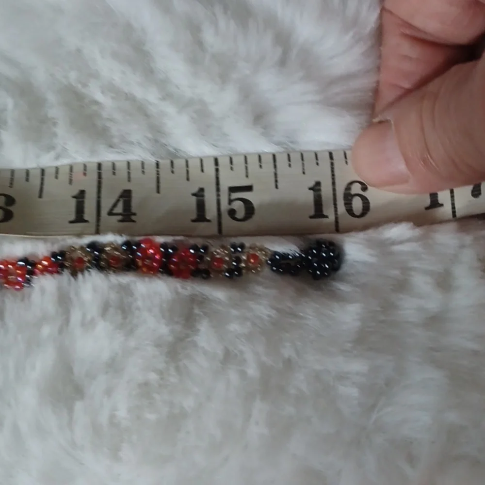 Beaded Red‎ & Black Flower Choker Necklace Handmade 18